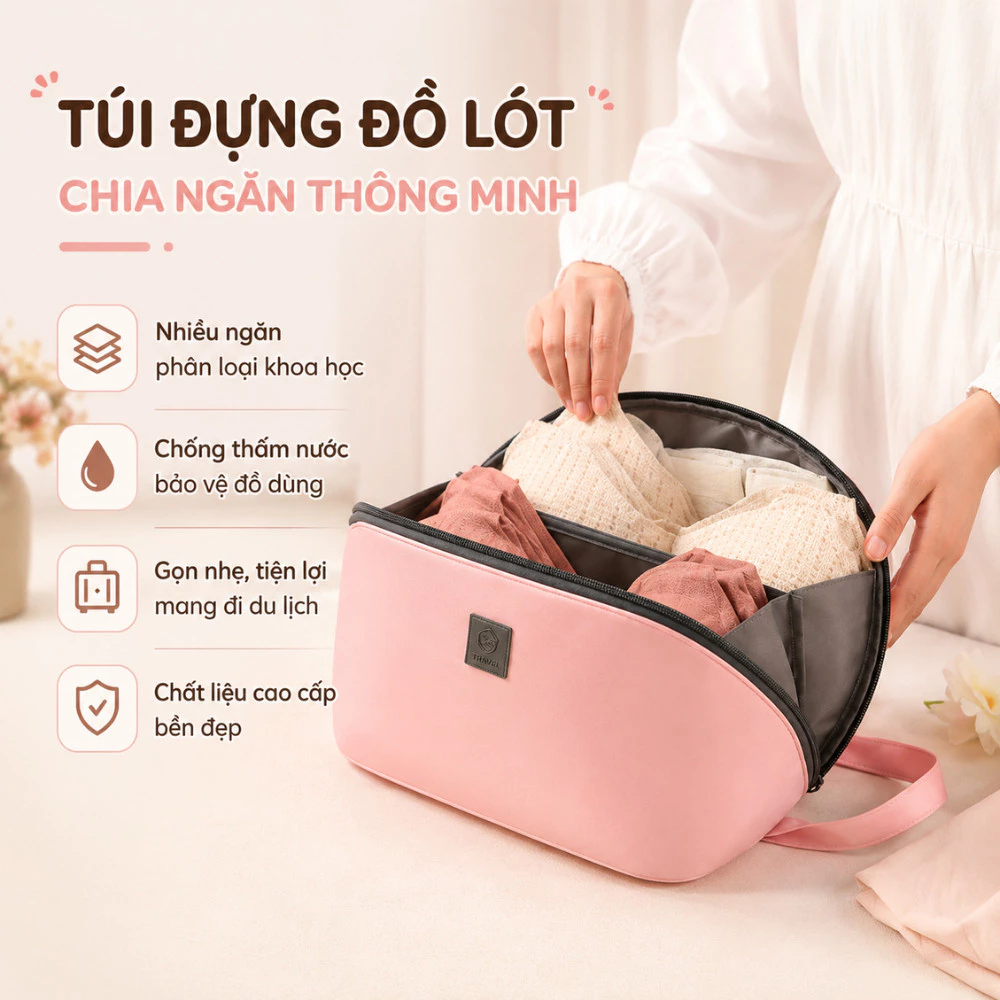 Túi Đựng Đồ Cá Nhân Du Lịch 3in1 Vải Oxford Chống Thấm, Túi Đựng Nội Y, Đồ Lót, Mỹ Phẩm Gọn Gàng