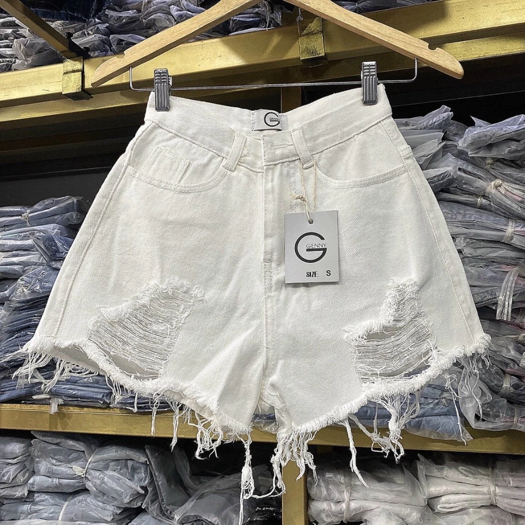 Quần đùi short jean nữ lưng cao chất Denim phom rách tua rua 2 bên thời trang WSHJ42