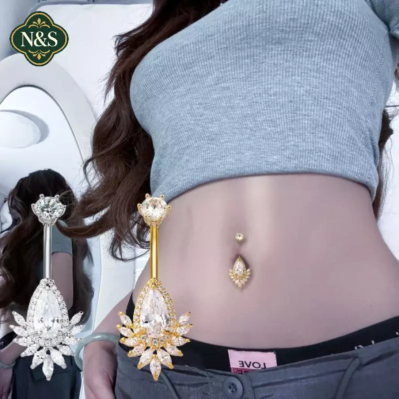 NS Thời Trang Nơ Trái Tim Bụng Nút Nhẫn Sáng Bóng Zircon Rốn Xuyên Barbell Dành Cho Nữ Thời Trang Bụng Vòng Đi Biển Cơ Thể Trang Sức Quà Tặng NS