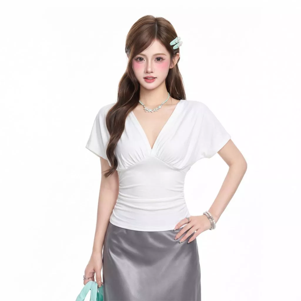 Áo Thun Nữ Cổ V Tay Cánh Dơi Dáng Ôm Kiểu Nhún Eo A51597 - Fashion 73