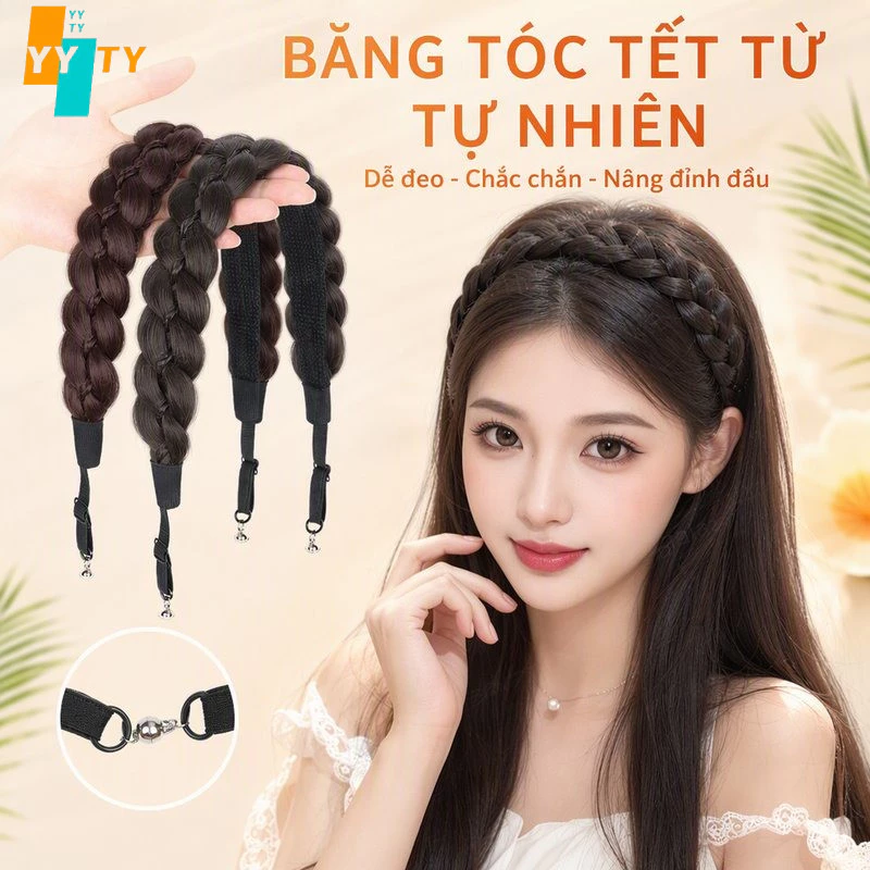 Băng Đô Tóc Giả Tết Xương Cá, Phụ Kiện Tóc Nữ, Tạo Tháo 1 Giây, Tóc Dày Tự Nhiên, Khóa Từ Tính, Bện Tự Nhiên Cho Nữ