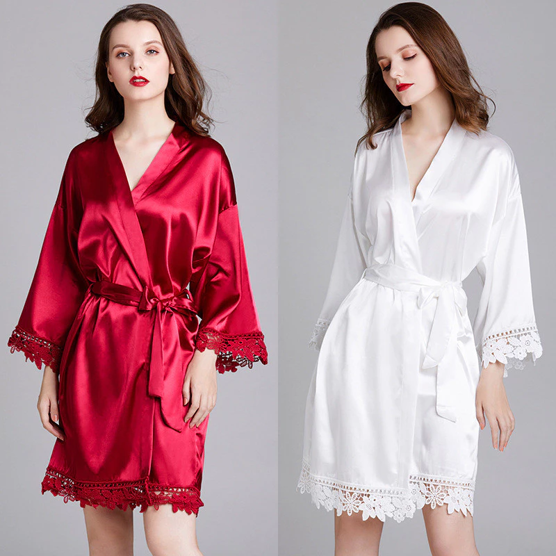 Bộ Đồ Ngủ Xuyên Biên Giới Nữ Xuân Hè Dài Tay Kích Thước Lớn Lụa Băng Lụa Nhà Váy Ngủ Áo choàng Tắm Cô Dâu Phù Dâu Mặc Áo choàng 1132