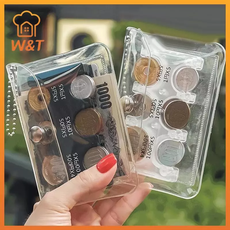 [W & T] Dụng cụ sắp xếp kẹp tiền xu trong suốt đầy màu sắc Kẹp ngăn ngừa mất ví nhỏ Phân loại tiền tệ Nhật Bản Hộp đựng thẻ di động du lịch mới