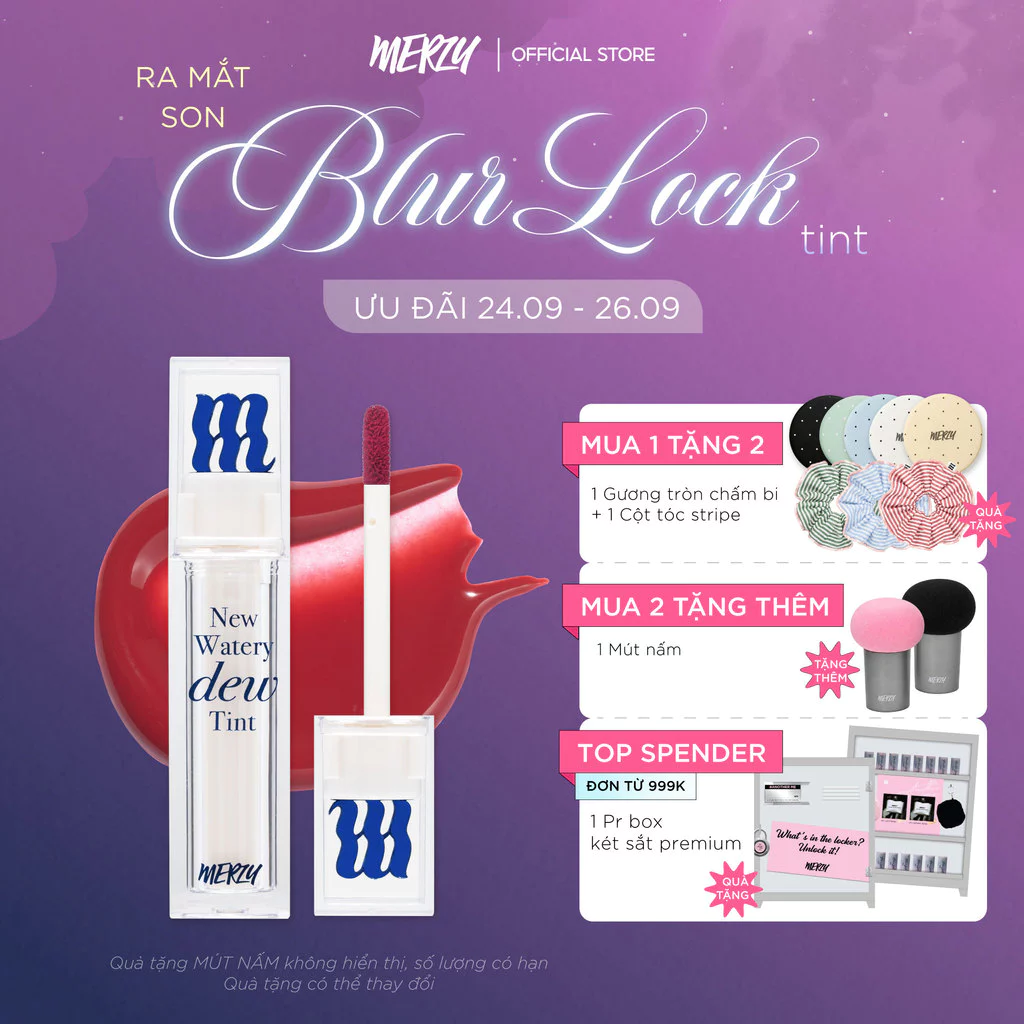 [SUPER DEAL] Son Tint Bóng Hàn Quốc Bền Màu, Lâu Trôi Cho Môi Căng Mọng, Ẩm Mịn Merzy The Watery Dew Tint Ver 4 4g