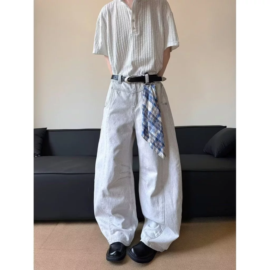 Quần jean baggy nam nữ màu trắng Thiết kế họa tiết kẻ caro phong cách Cleanfit  Form rộng ống suông unisex dễ phối đồ