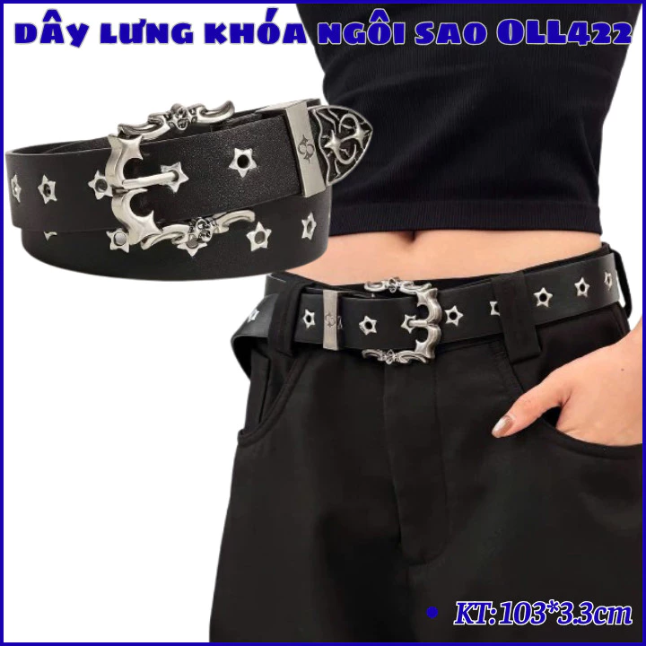 Dây thắt lưng nam nữ  da PU cao cấp thiết kế  Y2K đinh tán , dây nịt kiểu dáng hot trend OLL422