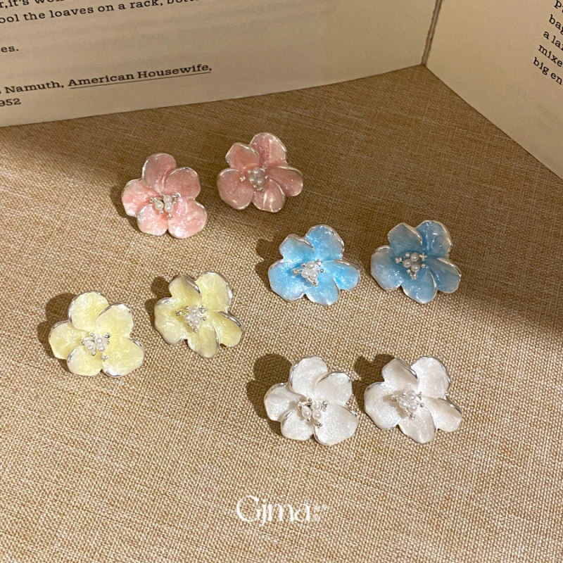 Hoa Pastel Rhyme Bạc Kim Nhỏ Tươi Bông Tai Hoa Phong Cách Ngọt Ngào Bông Tai Thời Trang Sang Trọng Bông Tai