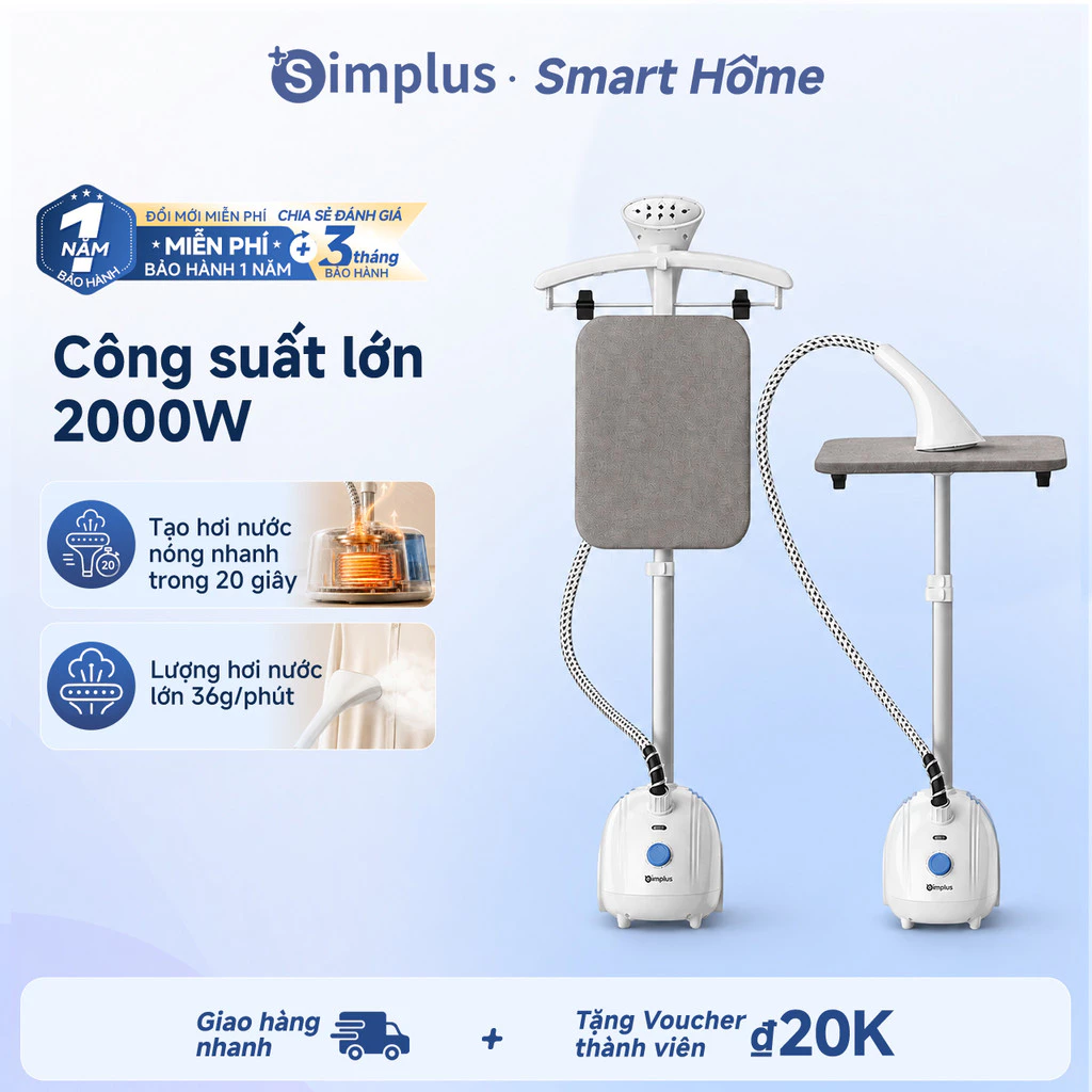 Simplus Bàn ủi hơi nước đứng 2 trong 1 Công suất mạnh 2000W Làm nóng siêu nhanh trong 20 giây 36g/phút GTJH026