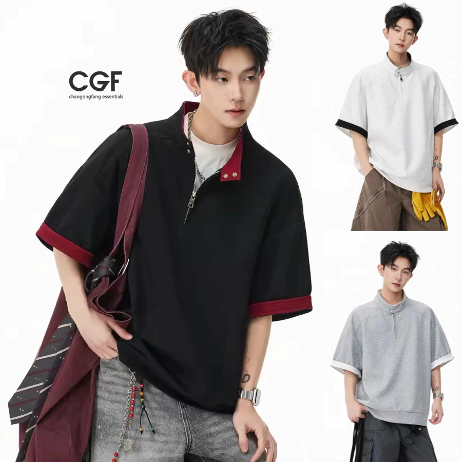 Áo sơ mi Polo nam công sở, xu hướng thông thường màu sắc tương phản cổ đứng tay ngắn