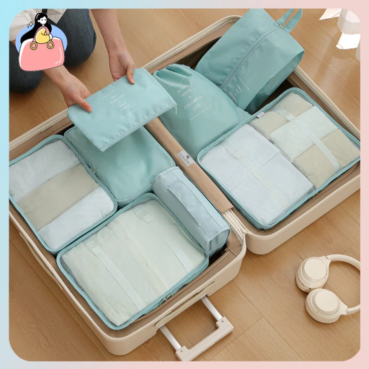 🆕 Bộ 8 Túi Đựng Đồ Du Lịch Chống Nước Dung Tích Lớn, Túi Chia Quần Áo Đi Công Tác