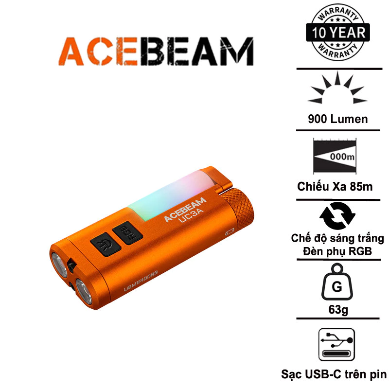 Đèn Pin EDC Đa Màu Sắc ACEBEAM UC3A – 900 Lumens, RGB 270°, Pin Thay Thế