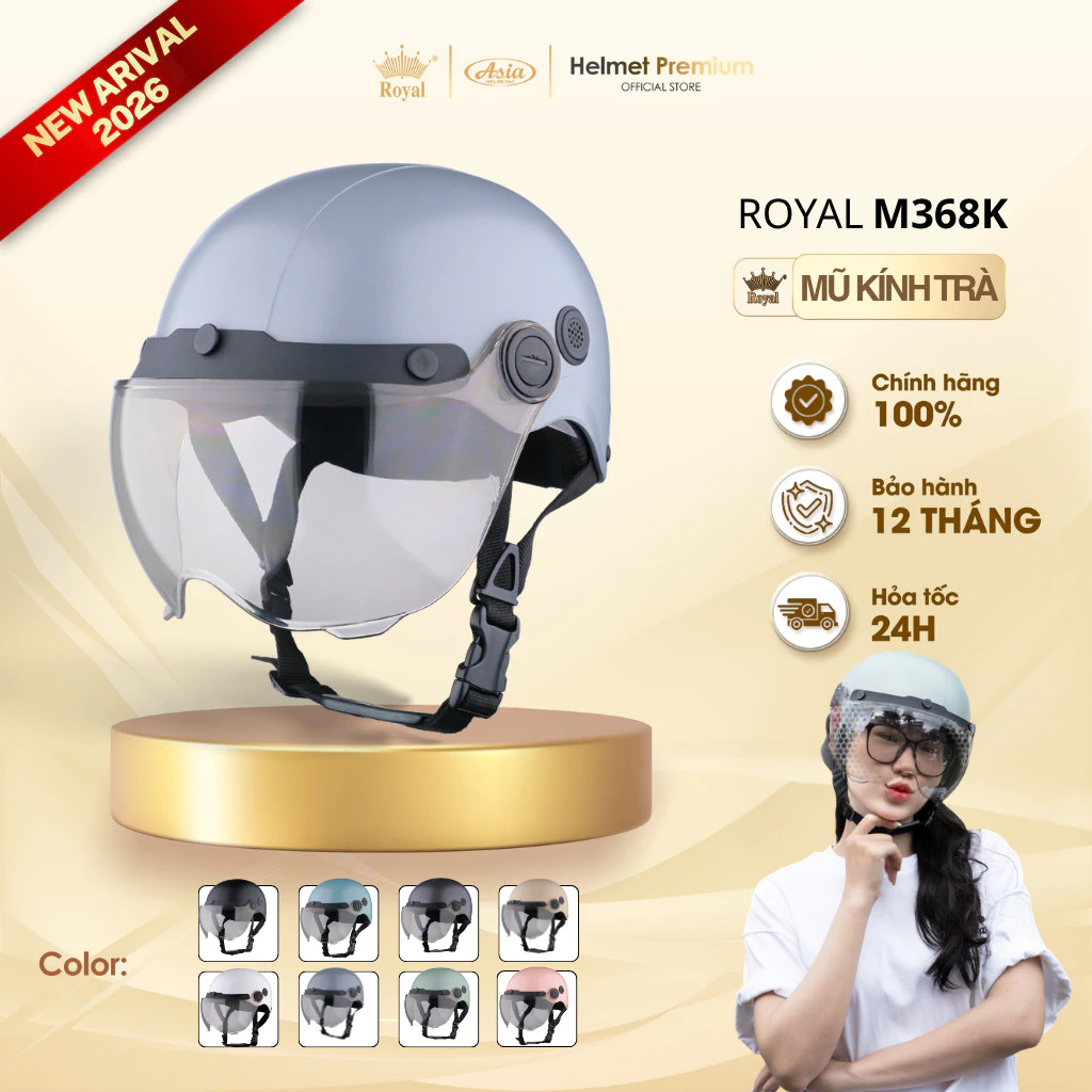 [Độc Quyền] Mũ Bảo Hiểm Nửa Đầu Royal M368K Kính Trà, Lưỡi Trai, Nón Sơn Nhiều Màu Sắc, Vỏ Nhựa Abs