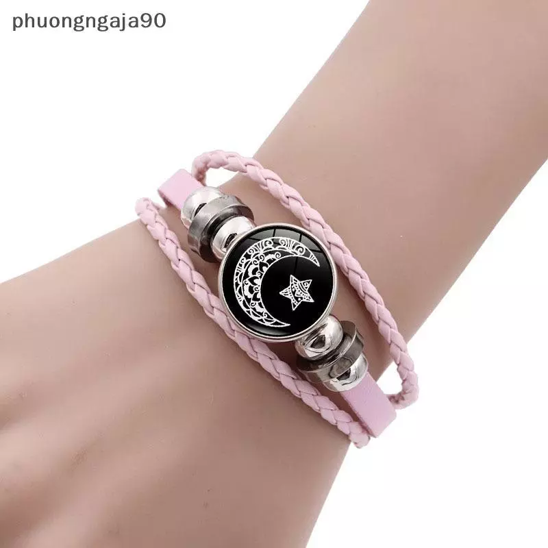 Vòng tay đôi dạ quang: mặt trời và mặt trăng có thể điều chỉnh đồ trang sức tình bạn bện màu đen