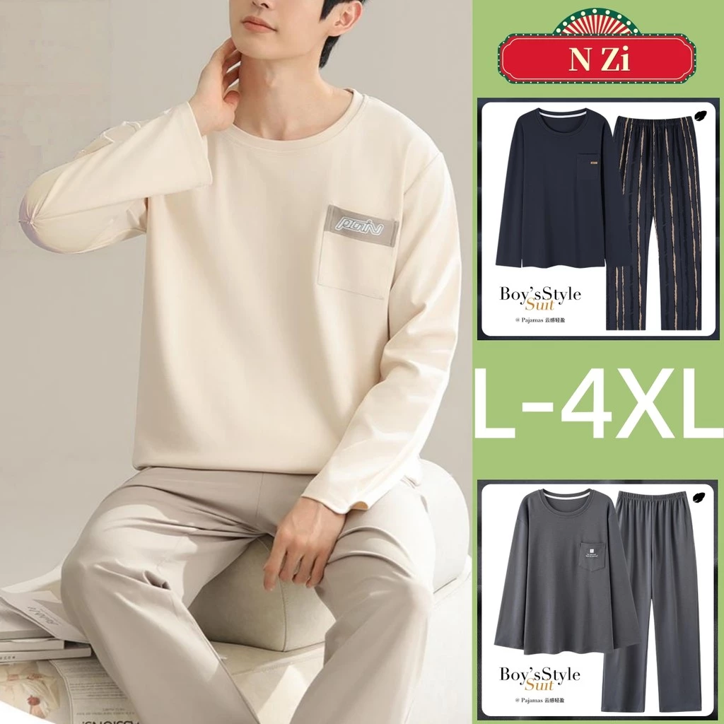 Bộ Đồ Ngủ Nam 100% Cotton Plus Kích Thước Bộ Đồ Ngủ Thu Đông Tay Dài Đồ Ngủ Người Rời Mặc Nhà L-4XL