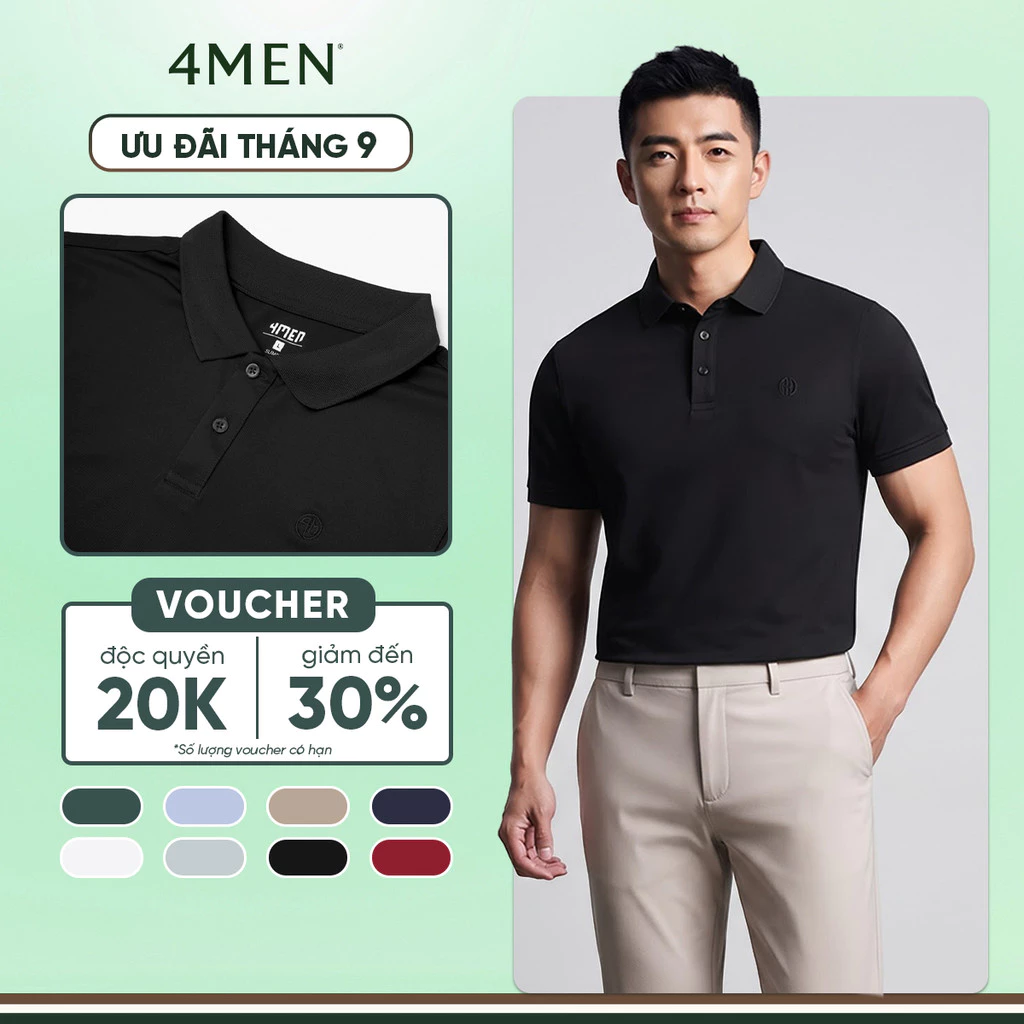 Áo thun polo nam trơn 4MEN PO153 có cổ bẻ basic form slimfit ôm đẹp trẻ trung, vải cá sấu chống nhăn mềm mịn mát giá rẻ