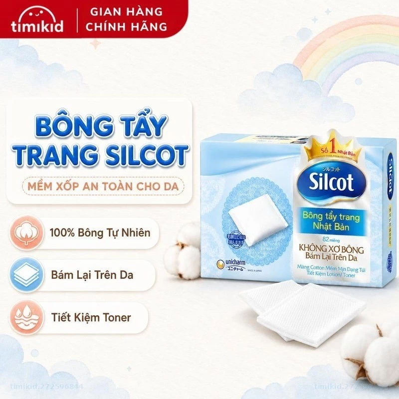 Bông Trang Điểm, Bông Tẩy Trang Silcot Chất Liệu Bông Tự Nhiên Mềm Xốp, An Toàn Với Da - Hộp 82 Miếng
