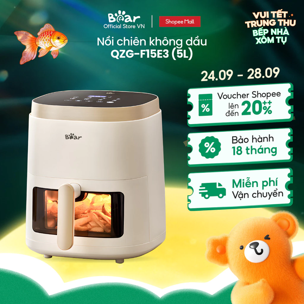 [Livestream] Nồi Chiên Không Dầu 5L Bear QZG-F15E3 - Hàng Chính Hãng BH 18 Tháng