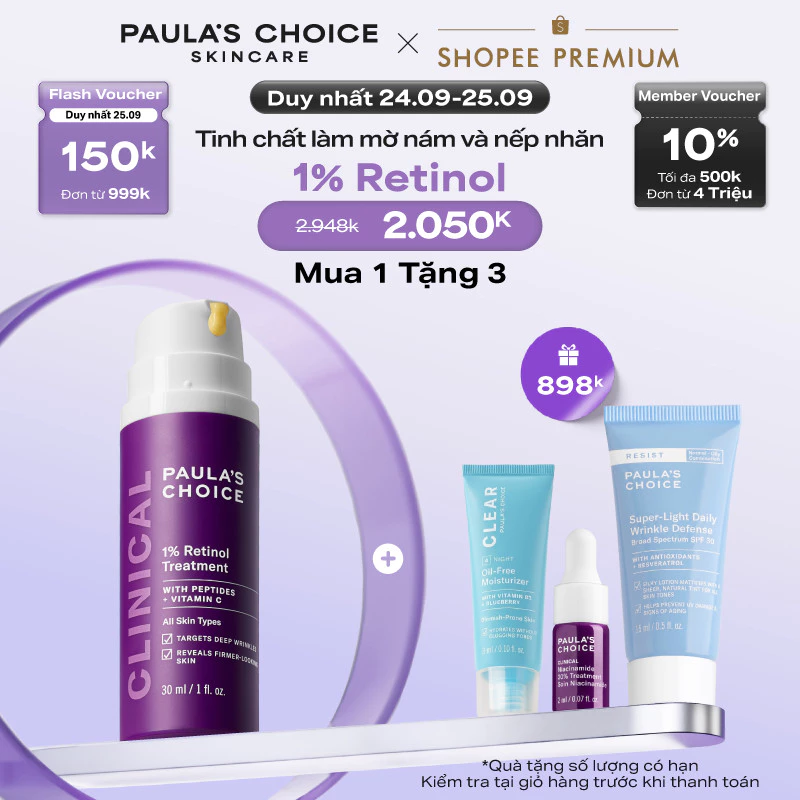 [HSD: 08/2027] Tinh chất làm mờ nám và nếp nhăn Paula's Choice Clinical 1% Retinol Treatment 30ml 8010