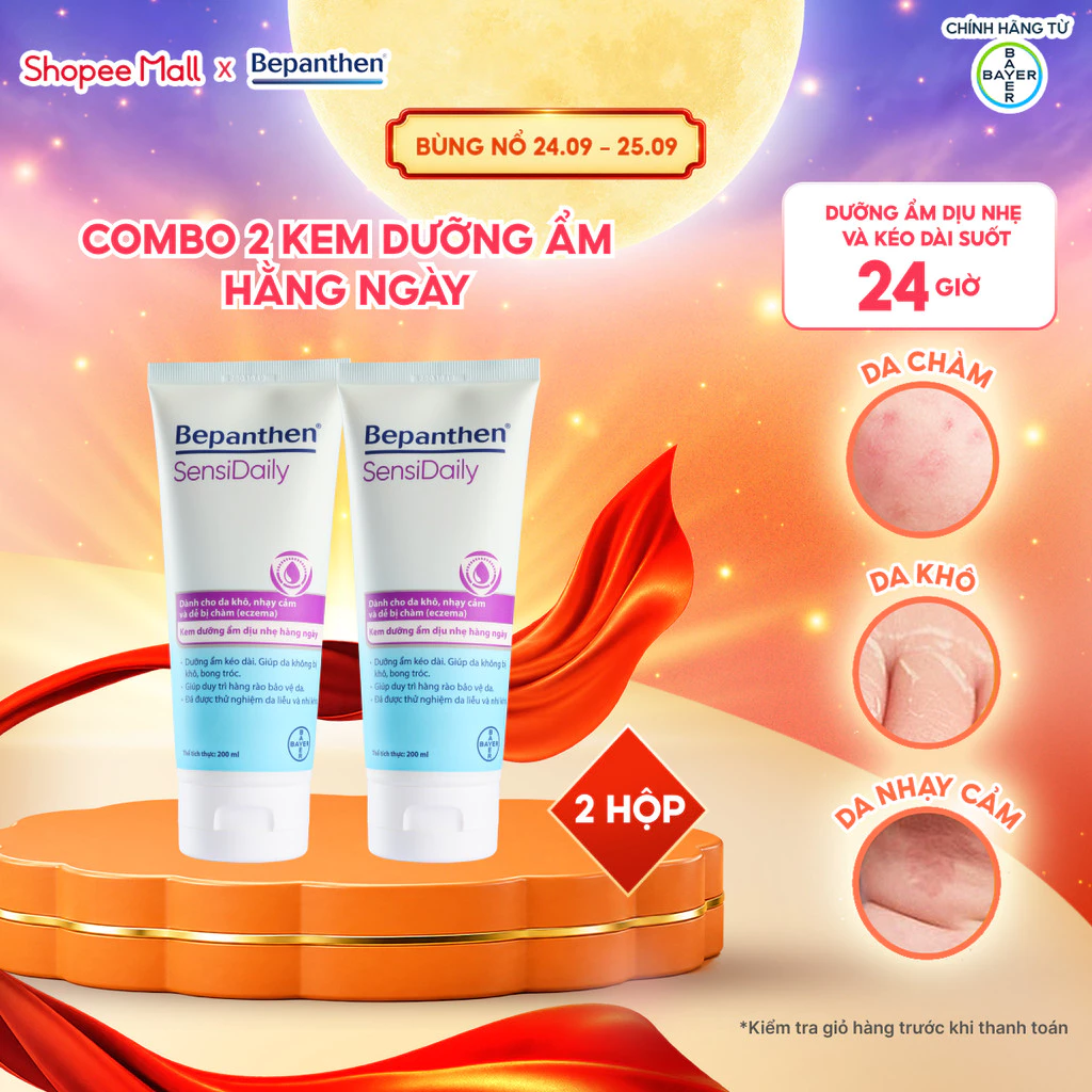 Combo 2 Kem Dưỡng Ẩm Hằng Ngày BEPANTHEN Sensidaily Tuýp 200G x2 Dành Cho Da Khô, Nhạy Cảm và Dễ Bị Chàm
