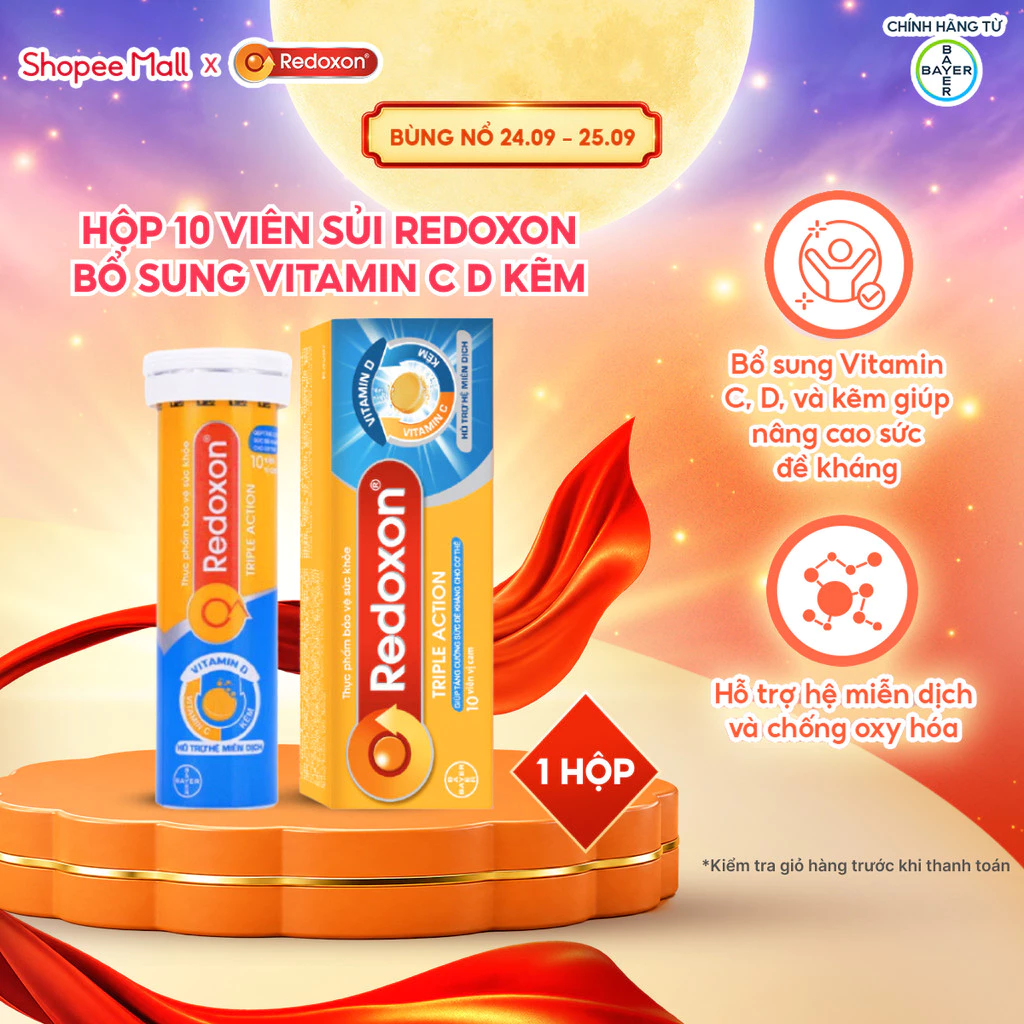 [LS] Viên sủi Redoxon bổ sung 1000mg Vitamin C, Kẽm giúp nâng cao sức đề kháng, Hỗ trợ hệ miễn dịch và chống oxy hóa