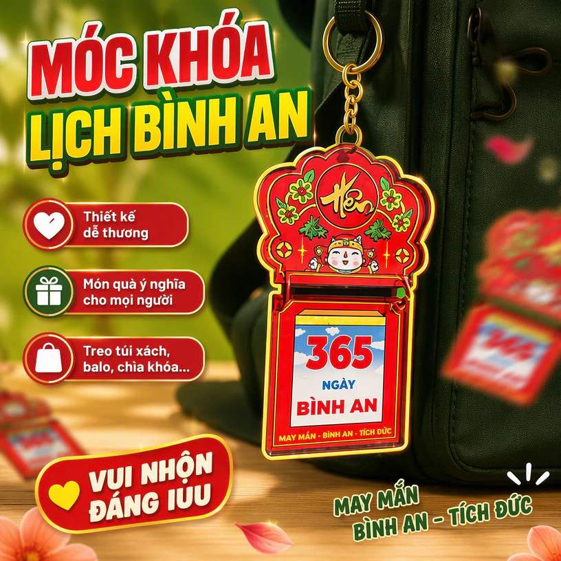 Móc Khóa '' Lịch Bình An '' vui nhộn, đáng iuu dùng tặng bạn bè, người thân...treo túi xách , balo... nlp