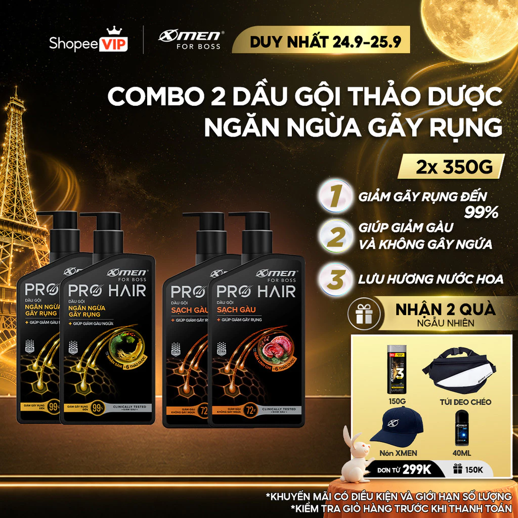 [SVIP] Combo 2 Dầu gội Thảo Dược X-Men For Boss Pro Hair 350G Giúp Sạch Gàu và Giảm Gãy Rụng