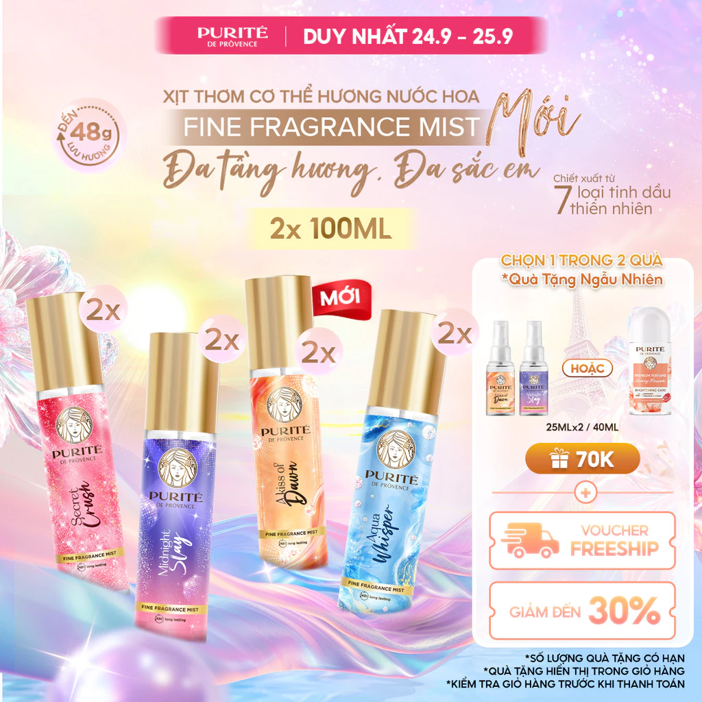 [MỚI] Combo 2 Xịt Thơm Body Mist Purité Hương Nước Hoa Cao Cấp 100ML - Lưu Hương 48H