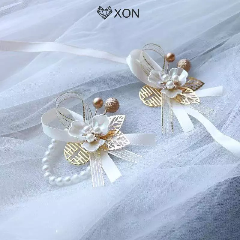 [XON] Đồ dùng đám cưới tinh tế Ngọc trai thời trang Cỏ ba lá cổ tay Hoa thanh lịch Phù dâu Dây đeo cổ tay Phụ kiện trang sức Quà tặng [Mina]