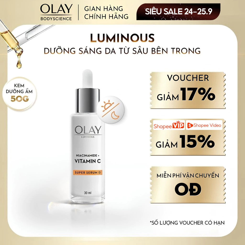 [LIVE] Super Serum OLAY Luminous Niacinamide & Vitamin C Giúp Mờ Vết Thâm, Đốm Nâu, Dưỡng Sáng Da 30ML