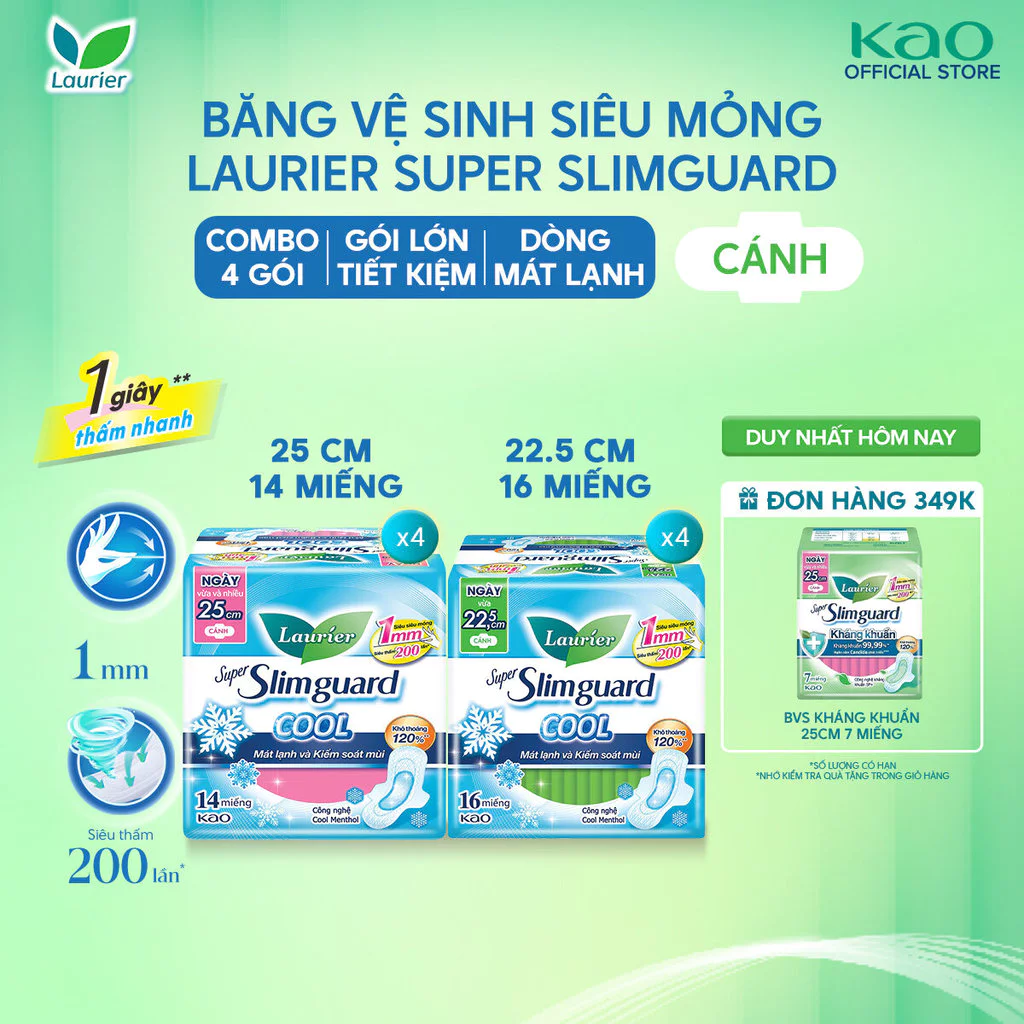(Chọn loại) (Gói Lớn Tiết Kiệm) Combo 4 Băng Vệ Sinh Laurier Siêu Mỏng 1mm Mát Lạnh