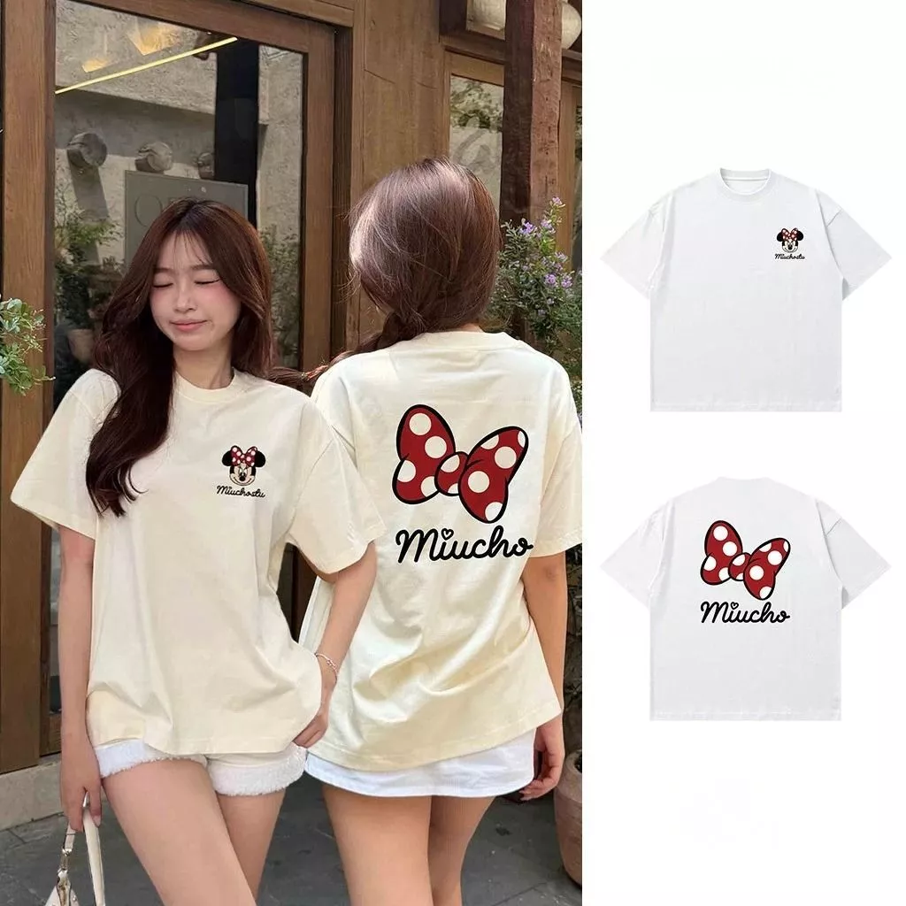 Áo Phông Nữ Form Rộng In Hình Nơ Đỏ Chấm Bi Dễ Thương Mặt Sau Áo Thun Cotton Tay Lỡ Ulzzang Phối Quần Jeans Chân Váy Đẹp