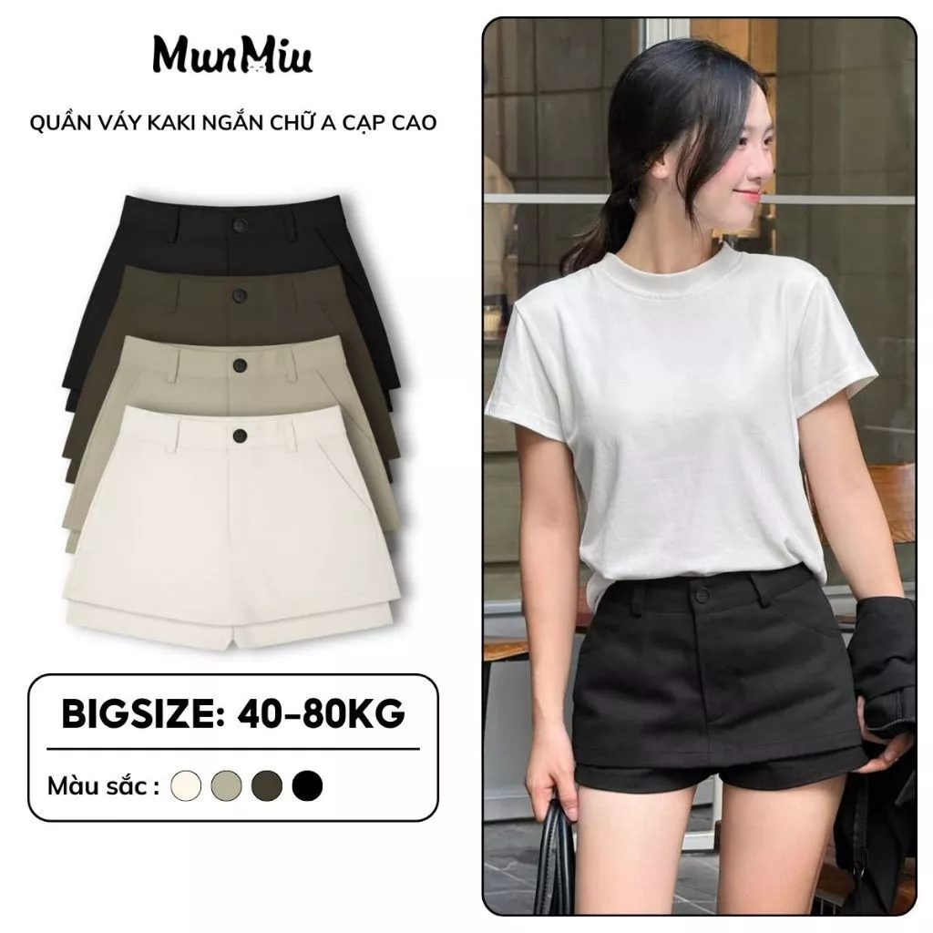 Quần váy nữ BIGSIZE MunMiu chân váy kaki dáng ngắn chữ A cạp cao có túi trẻ trung năng động 581