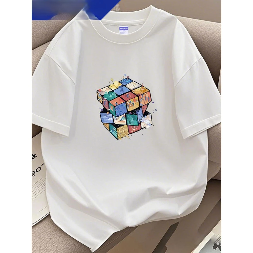 Áo thun nam tay lỡ HappyTee - Áo Unisex tay ngắn Họa Tiết Rubik Vũ Trụ Chất vải cotton 100% cao cấp
