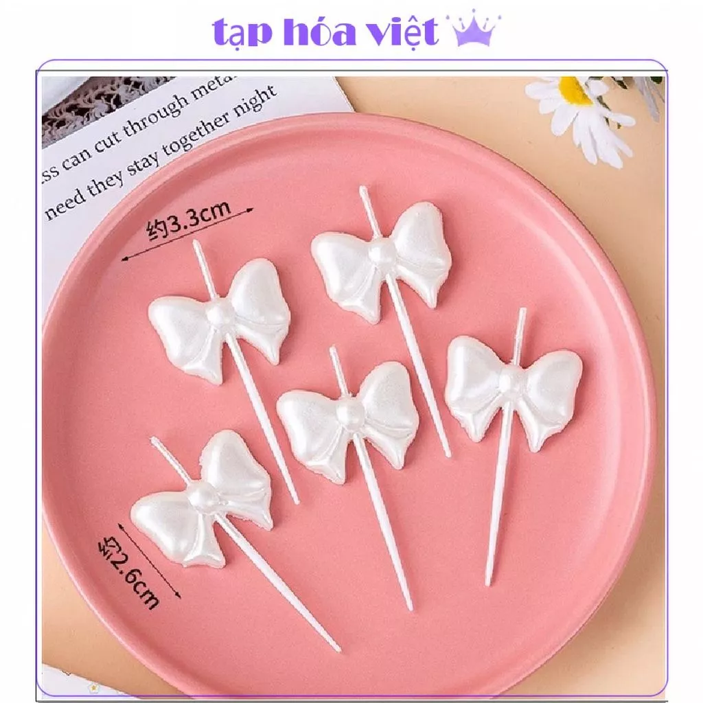 (2 VỈ) NẾN NƠ trang trí bánh sinh nhật, nến sinh nhật hình nơ trang trí decor bánh