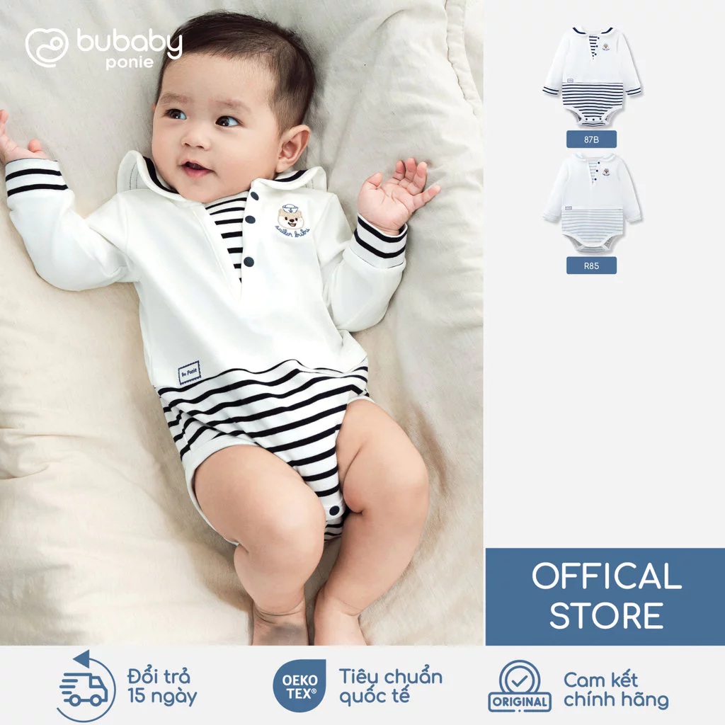 Body chip dài tay thủy thủ BuBu BU Baby Ponie, body dài tay trẻ em, bộ liền sơ sinh | PCT215301