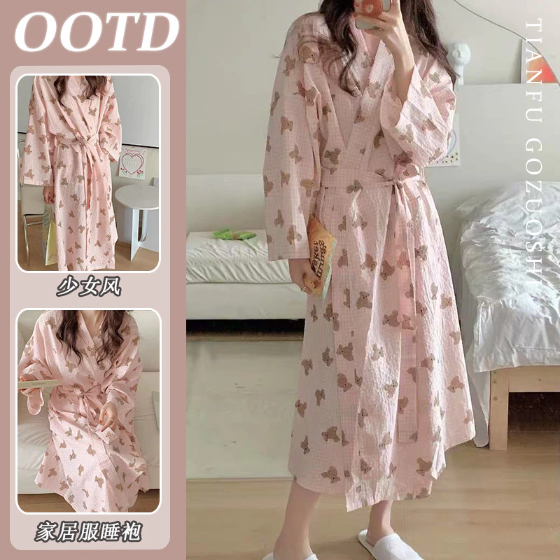 Áo Kimono Nhật Bản Bộ Đồ Ngủ Nữ Tất Cả Các Mùa Dài Tay Bộ Đồ Ngủ Thiết Kế Dây Đeo Đồ Ngủ Người Phụ Nữ Mặc Ban Đêm Mặc Nhà Áo Tắm