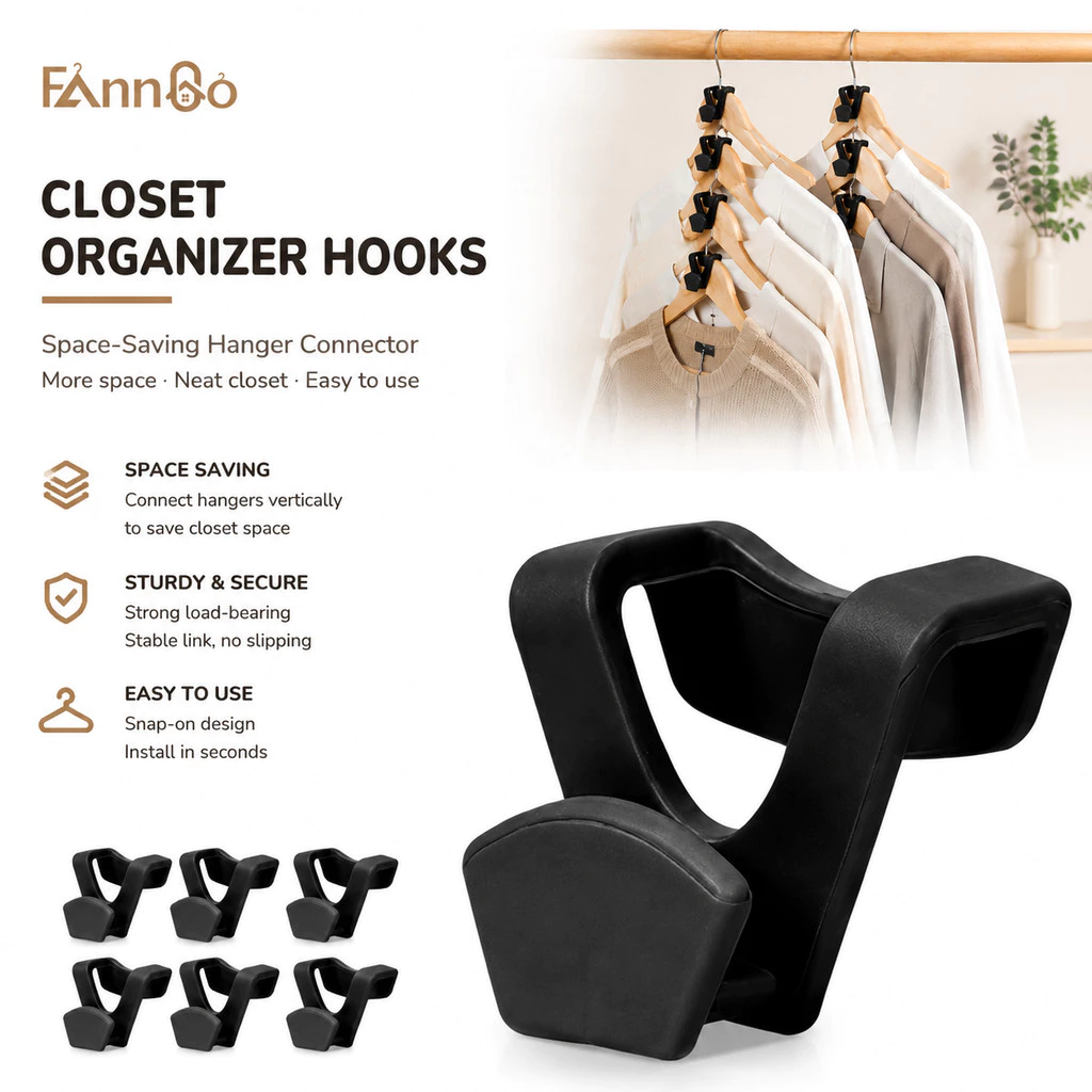 Giá để quần áo FannGo, bộ 6 màu, móc nối màu đen tiết kiệm không gian, vật dụng cần thiết để sắp xếp quần áo cho gia đình và ký túc xá.