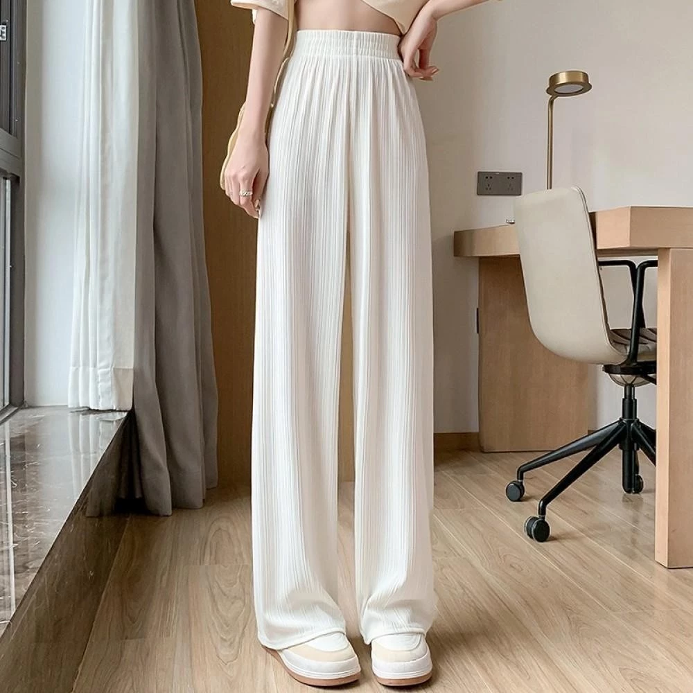 Quần Ống Rộng Nữ Cạp Cao Lưng Chun Vải Mềm Mượt Thoáng Mát Dáng Dài Thời Trang Đi Học Đi Làm