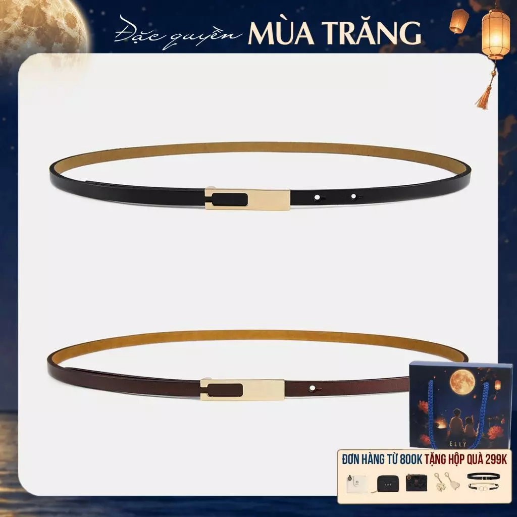 Thắt lưng nữ ELLY ED21 khóa gài bấm da bò Italy cao cấp dây nịt nữ thời trang chính hãng