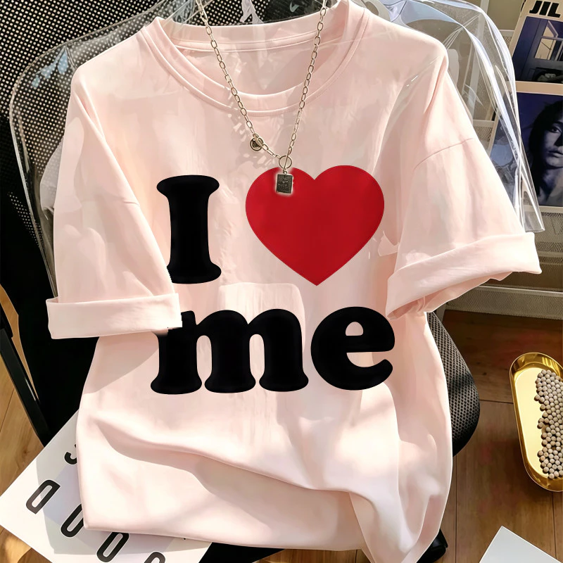 Hot trend Áo thun nữ phong cách thời trang cá tính, cổ tròn tay ngắn in I love me phù hợp đi chơi hàng ngày