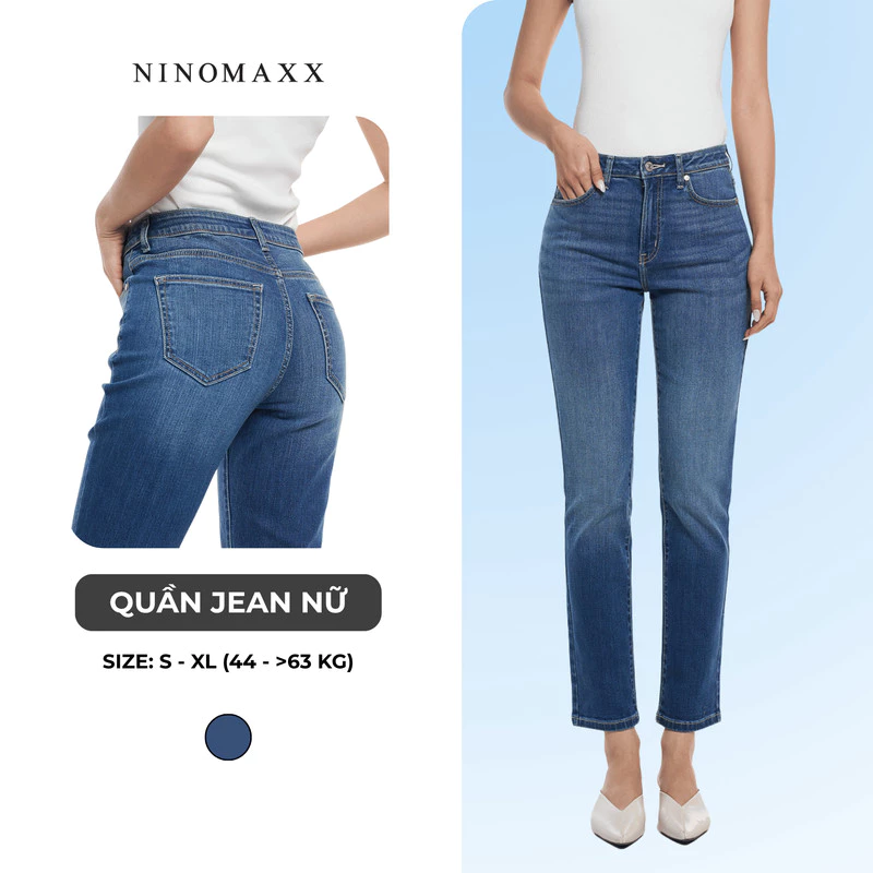 Quần Jean Nữ Ninomaxx Form Straight Xanh Đậm SOFTMOTION HYBRID DENIM Chất Vải Mềm Rũ Co Giãn Nhẹ 2510032