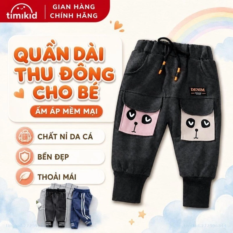 Quần Dài Thu Đông Cho Bé Link Card - Chất nỉ da cá bền đẹp - Timikid