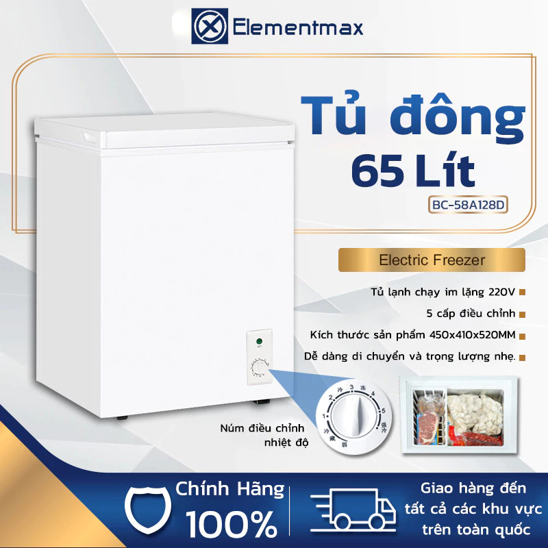 Tủ đông mini 65 lít Tủ trữ đông sữa mẹ,thịt,cá,Làm đá nhanh Có 5 mức nhiệt độ Tiết kiệm năng lượng BH 1 năm