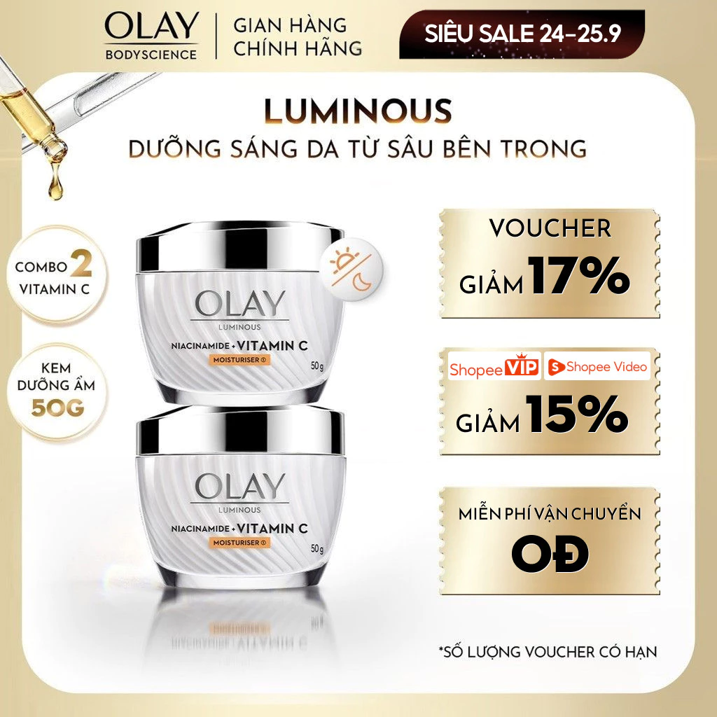 [LIVE] Combo 2 Kem Dưỡng OLAY Luminous Niacinamide & Vitamin C Mờ Thâm, Đốm Nâu, Dưỡng Sáng Da 50G