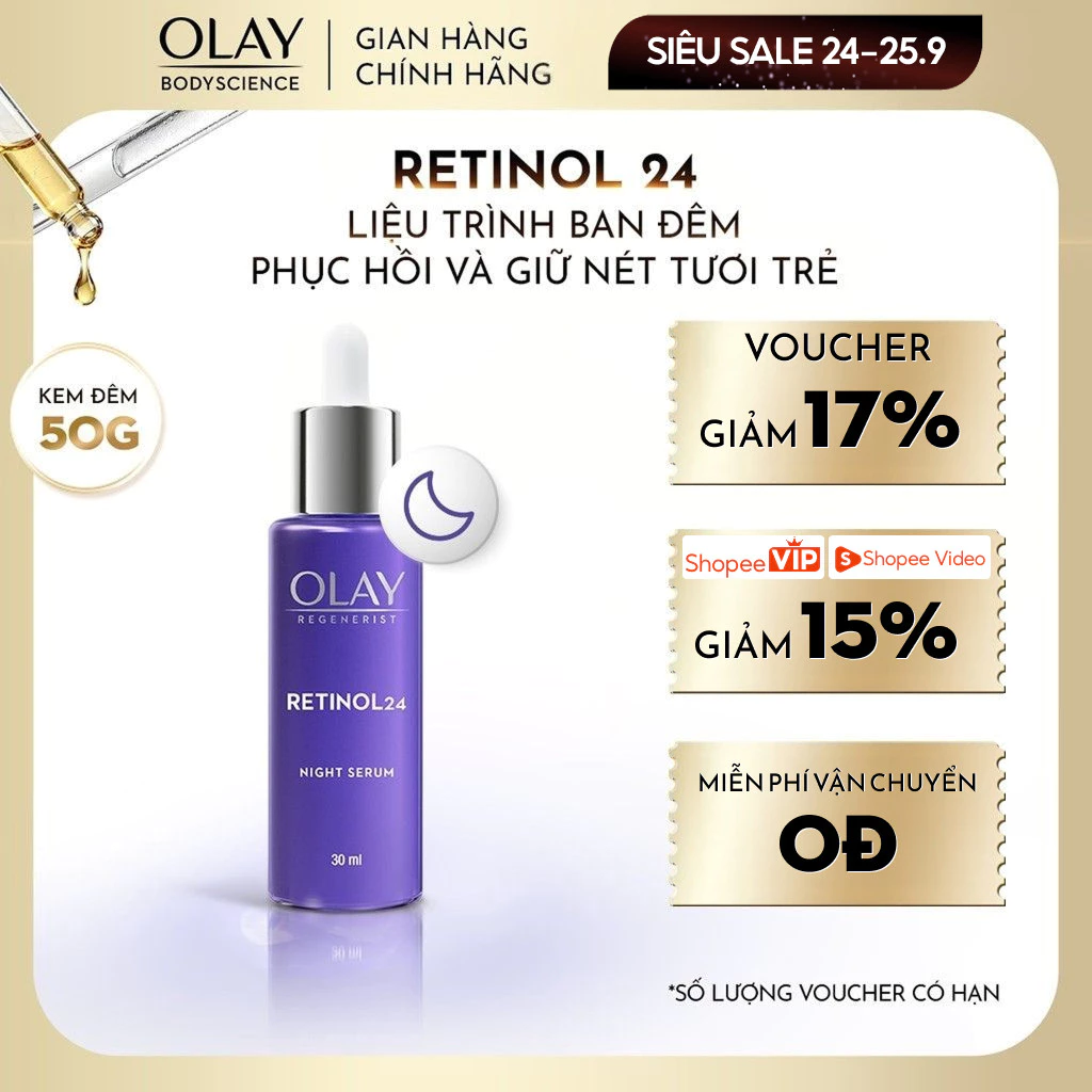 [LIVE] Tinh Chất Serum OLAY Retinol 24 Ban Đêm Tái Tạo Da Chống Lão Hóa 30ml