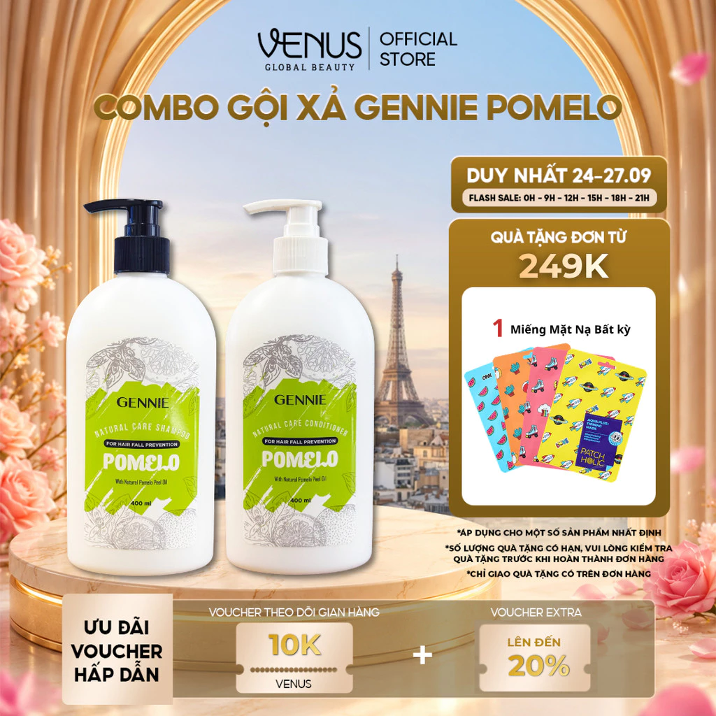 [LIVE ĐỘC QUYỀN] [MUA COMBO CÓ QUÀ] Dầu gội - xả Bưởi Gennie Pomelo Natural Care cho tóc khô, yếu và dễ gãy rụng 400ml