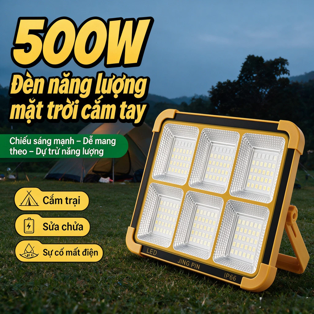 Đèn LED Năng Lượng Mặt Trời Cầm Tay LAMJAD 500W, Đa Năng, Chống Nước, Đổi Màu