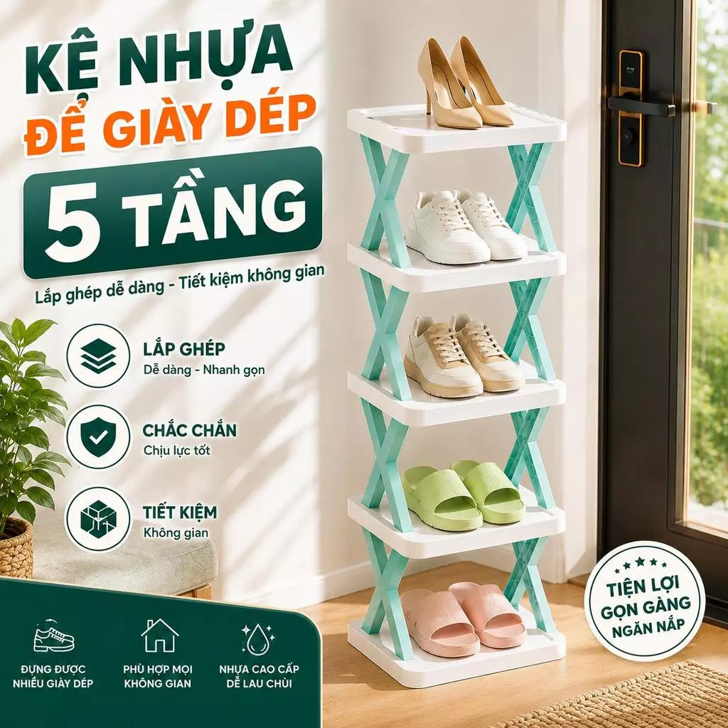 Kệ Để Giày Dép Đa Năng Dễ Tháo Lắp 5 Tầng, Kệ Trang Trí Decor Chữ X Hiện Đại Chất Liệu Nhựa PVC Cao Cấp - GD316