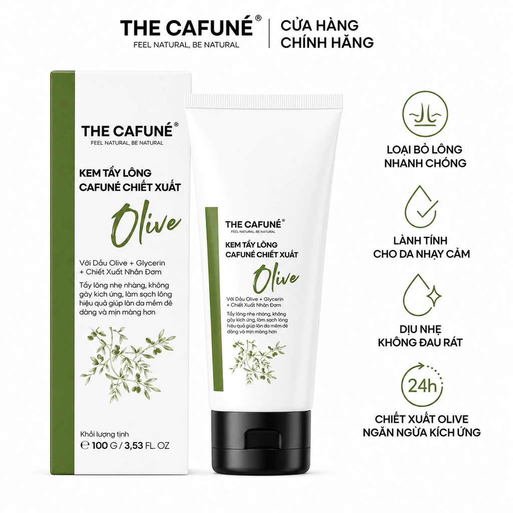 Kem Tẩy Lông Cafuné Chiết Xuất Olive 100g, Giúp Nhẹ Nhàng Loại Bỏ Lông Trên Da; Dành Cho Vùng Chân, Tay