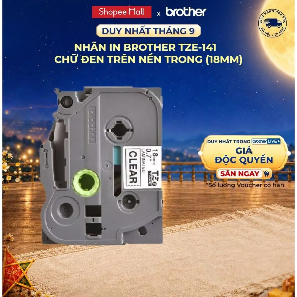 Nhãn in Brother TZe-141 chữ đen trên nền trong (18mm)